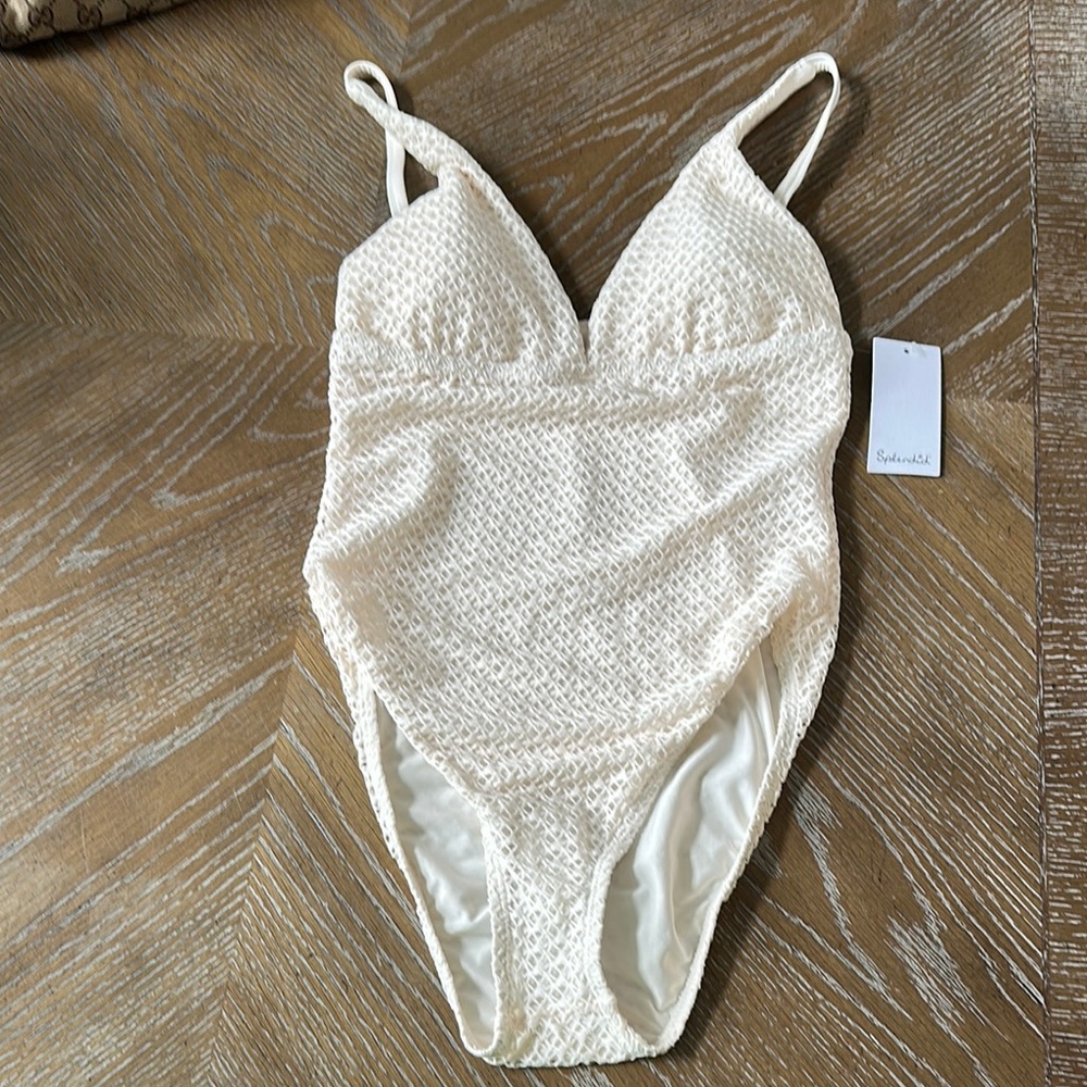 Cream Textured One-Piece Swimsuit by Splendid